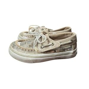 Sperry Top-Sider Bahama Jr Silver Sequin Boat Shoes Toddler Girls 7.5M CG50251